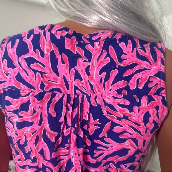 Lilly Pullitzer Sleeveless Top Samba Coral Small Pink Blue Resort Beach Coastal - Picture 5 of 6